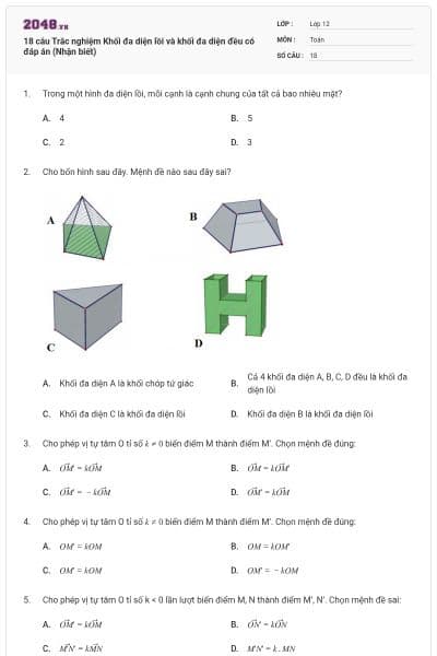18 câu Trắc nghiệm Khối đa diện lồi và khối đa diện đều có đáp án (Nhận biết)