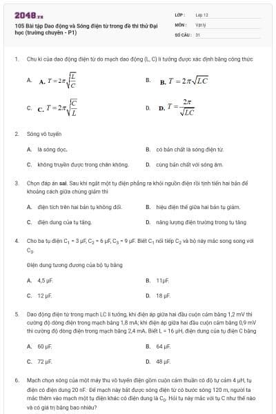 105 Bài tập Dao động và Sóng điện từ trong đề thi thử Đại học (trường chuyên - P1)