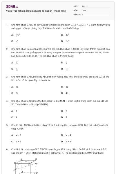 9 câu Trắc nghiệm Ôn tập chương có đáp án (Thông hiểu)