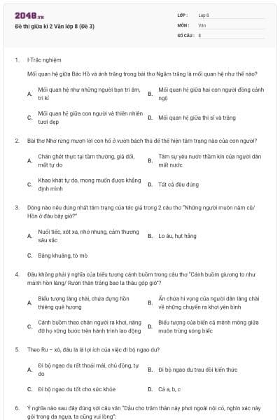 Đề thi giữa kì 2 Văn lớp 8 (Đề 3)