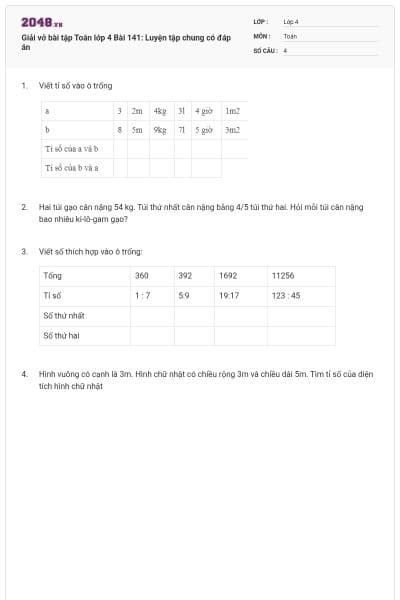 Giải vở bài tập Toán lớp 4 Bài 141: Luyện tập chung có đáp án