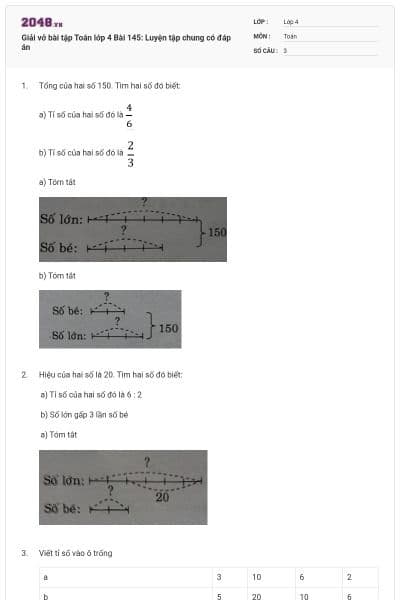 Giải vở bài tập Toán lớp 4 Bài 145: Luyện tập chung có đáp án