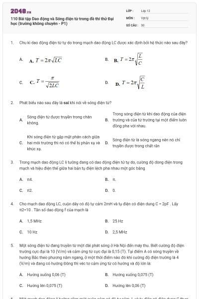 110 Bài tập Dao động và Sóng điện từ trong đề thi thử Đại học (trường không chuyên - P1)