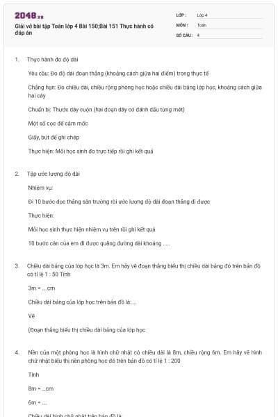 Giải vở bài tập Toán lớp 4 Bài 150;Bài 151 Thực hành có đáp án