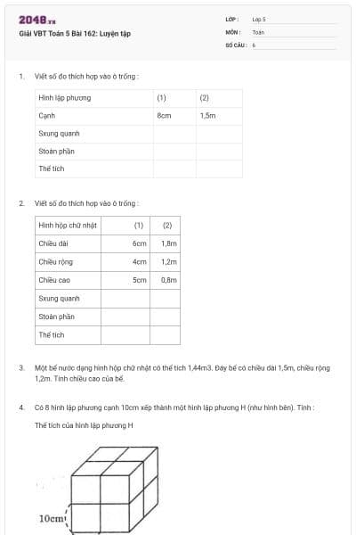 Giải VBT Toán 5 Bài 162: Luyện tập