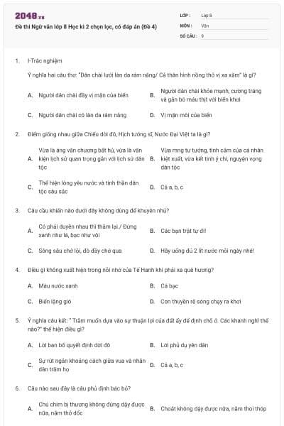 Đề thi Ngữ văn lớp 8 Học kì 2 chọn lọc, có đáp án (Đề 4)