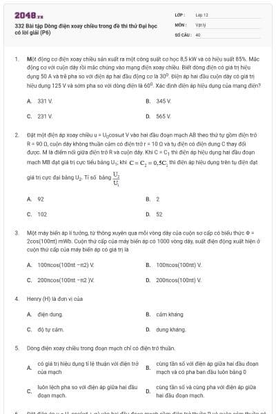 332 Bài tập Dòng điện xoay chiều trong đề thi thử Đại học có lời giải (P6)