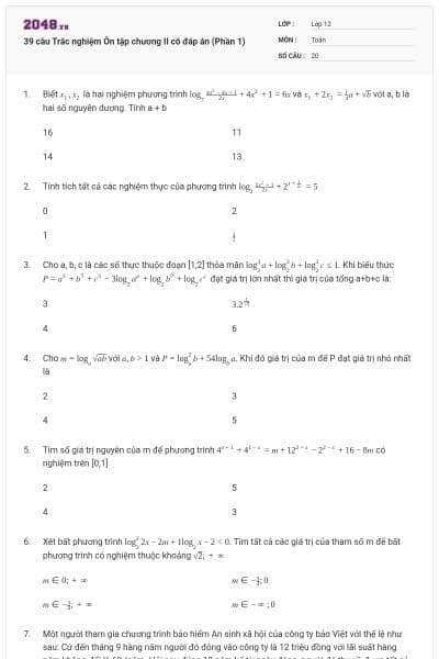 39 câu Trắc nghiệm Ôn tập chương II có đáp án (Phần 1)