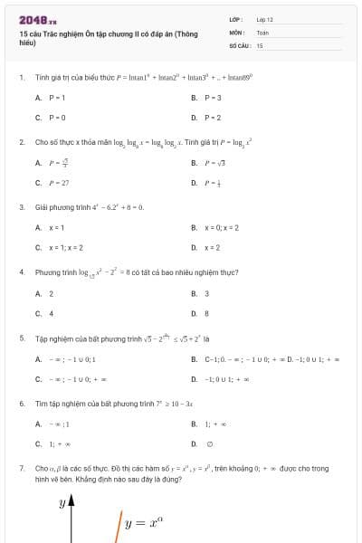 15 câu Trắc nghiệm Ôn tập chương II có đáp án (Thông hiểu)
