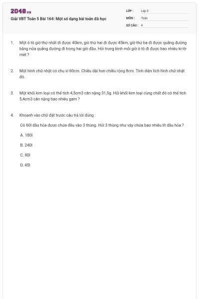 Giải VBT Toán 5 Bài 164: Một số dạng bài toán đã học