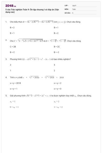 5 câu Trắc nghiệm Toán 9: Ôn tập chương I có đáp án (Vận dụng cao)