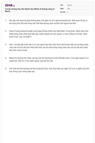 Tại lầu Hoàng Hạc tiễn Mạnh Hạo Nhiên đi Quảng Lăng (Lí Bạch)