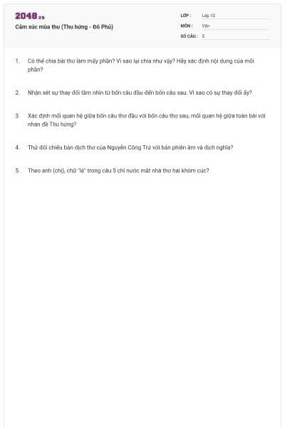 Cảm xúc mùa thu (Thu hứng - Đỗ Phủ)