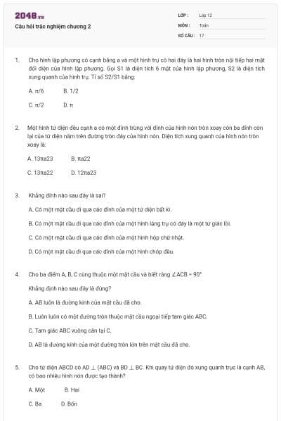 Câu hỏi trắc nghiệm chương 2