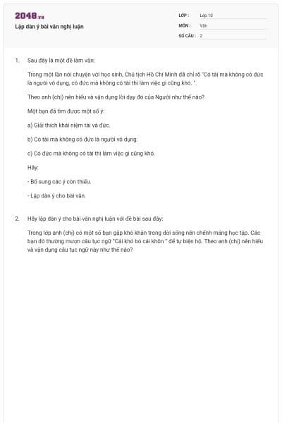 Lập dàn ý bài văn nghị luận