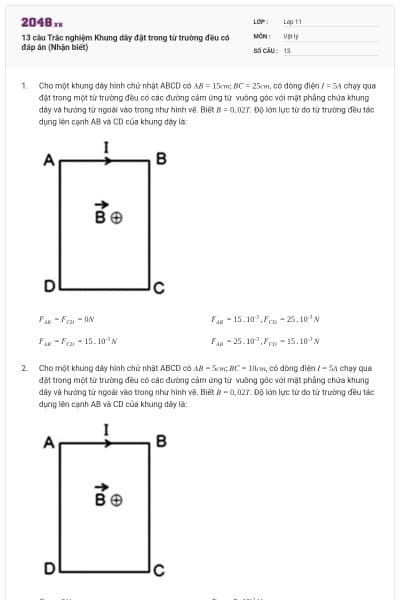 13 câu  Trắc nghiệm Khung dây đặt trong từ trường đều có đáp án (Nhận biết)