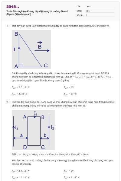 7 câu Trắc nghiệm Khung dây đặt trong từ trường đều có đáp án (Vận dụng cao)