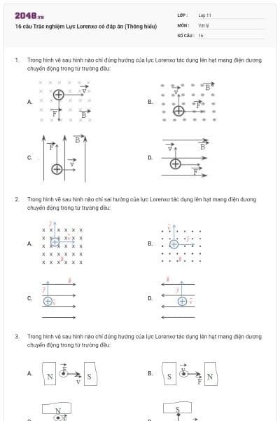 16 câu Trắc nghiệm Lực Lorenxơ có đáp án (Thông hiểu)