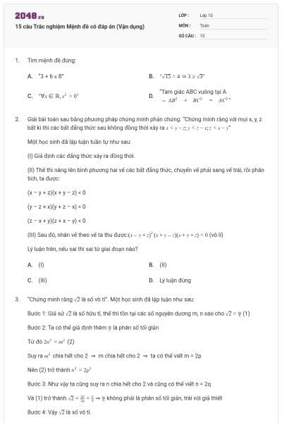 15 câu Trắc nghiệm Mệnh đề có đáp án (Vận dụng)