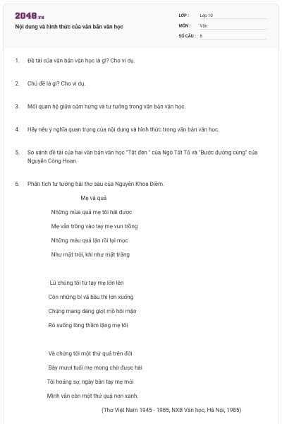 Nội dung và hình thức của văn bản văn học