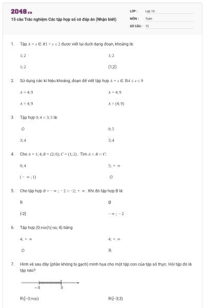 15 câu Trắc nghiệm Các tập hợp số có đáp án (Nhận biết)