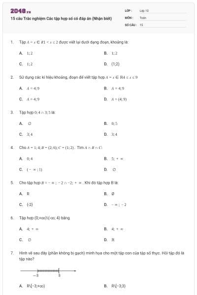 15 câu Trắc nghiệm Các tập hợp số có đáp án (Nhận biết)