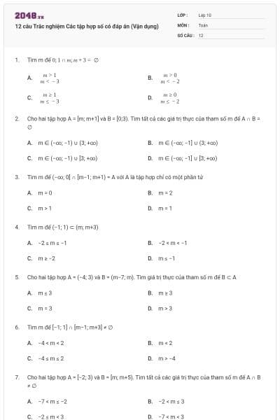 12 câu Trắc nghiệm Các tập hợp số có đáp án (Vận dụng)