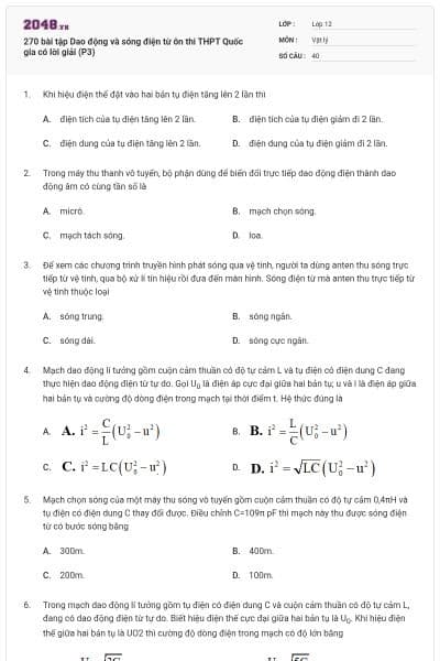 270 bài tập Dao động và sóng điện từ ôn thi THPT Quốc gia có lời giải (P3)