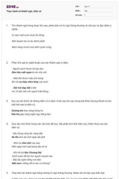 Thực hành về thành ngữ, điển cố