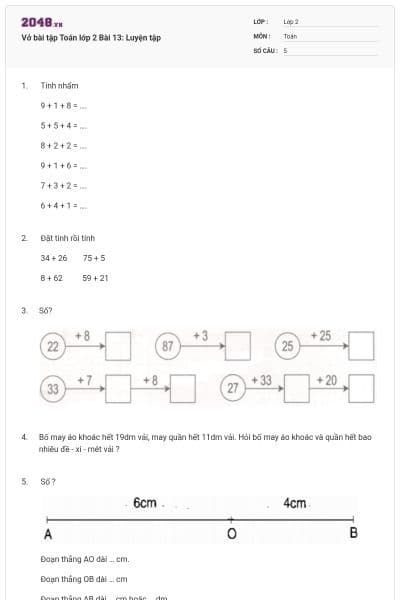 Vở bài tập Toán lớp 2 Bài 13: Luyện tập