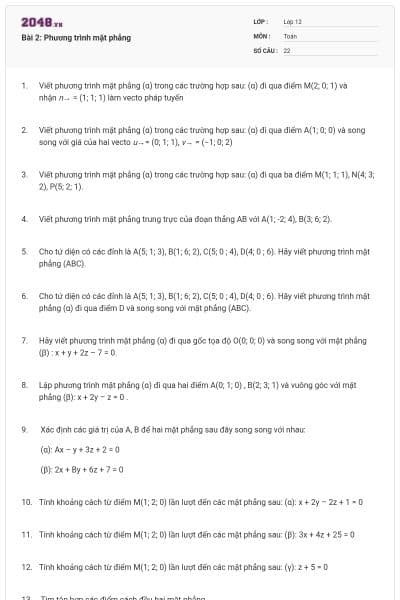 Bài 2: Phương trình mặt phẳng