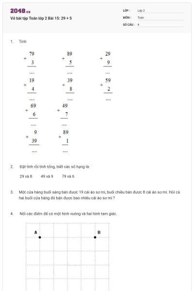 Vở bài tập Toán lớp 2 Bài 15: 29 + 5