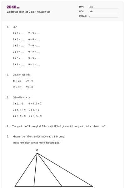 Vở bài tập Toán lớp 2 Bài 17: Luyện tập