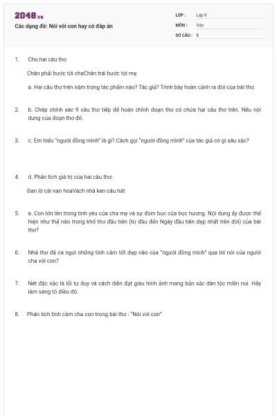 Các dạng đề: Nói với con hay có đáp án