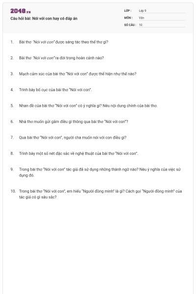 Câu hỏi bài: Nói với con hay có đáp án