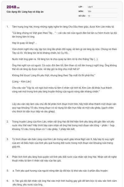 Các dạng đề: Làng hay có đáp án