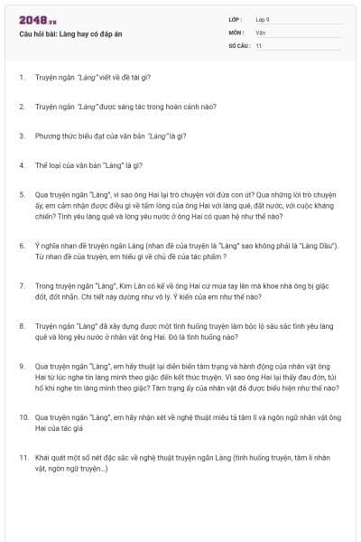 Câu hỏi bài: Làng hay có đáp án