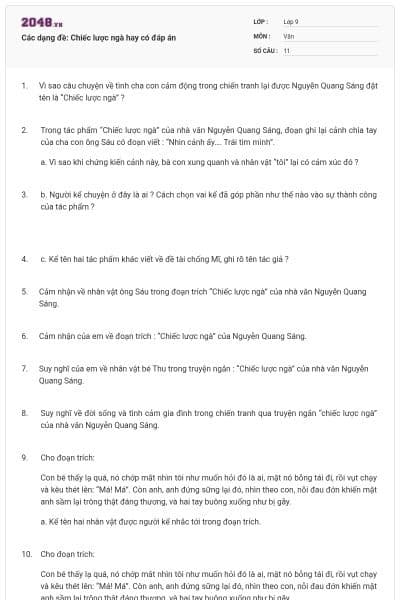 Các dạng đề: Chiếc lược ngà hay có đáp án