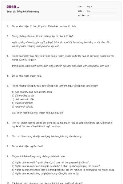 Soạn bài Tổng kết về từ vựng