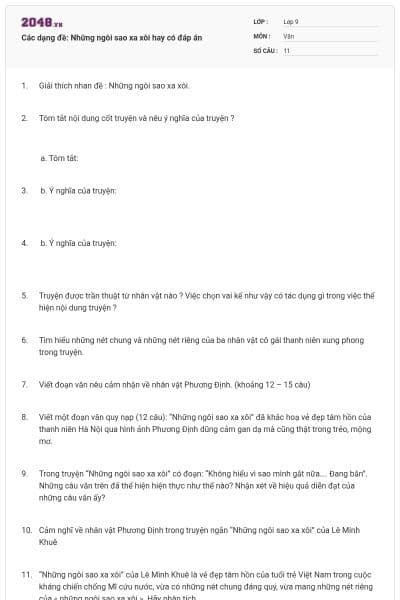 Các dạng đề: Những ngôi sao xa xôi hay có đáp án