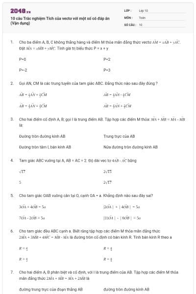 10 câu Trắc nghiệm Tích của vectơ với một số có đáp án (Vận dụng)