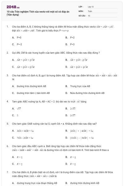 10 câu Trắc nghiệm Tích của vectơ với một số có đáp án (Vận dụng)