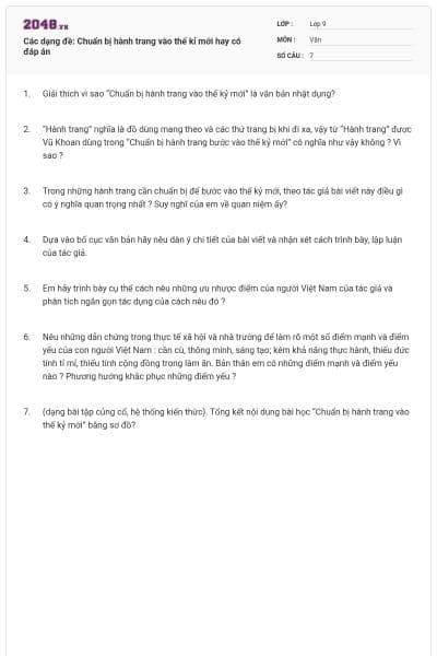 Các dạng đề: Chuẩn bị hành trang vào thế kỉ mới hay có đáp án