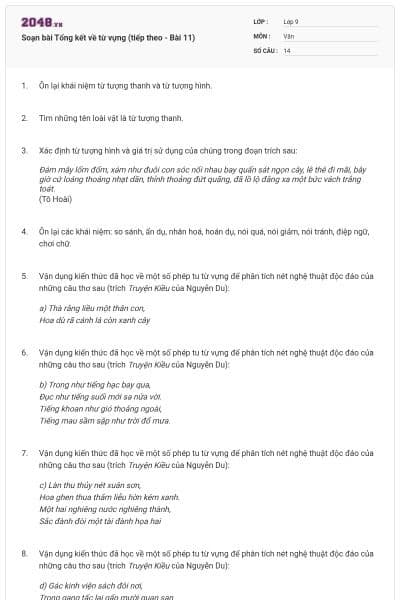 Soạn bài Tổng kết về từ vựng (tiếp theo - Bài 11)