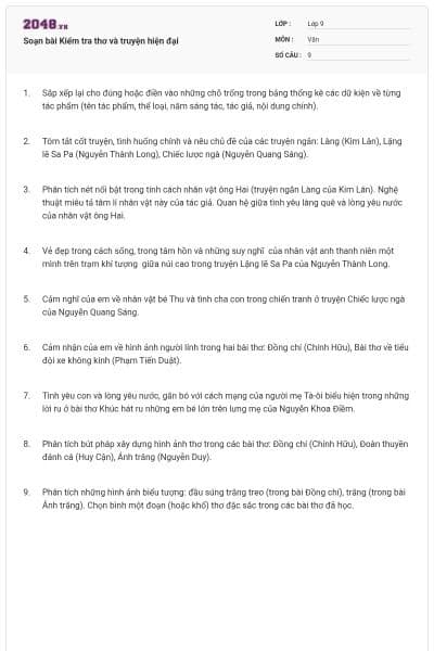 Soạn bài Kiểm tra thơ và truyện hiện đại