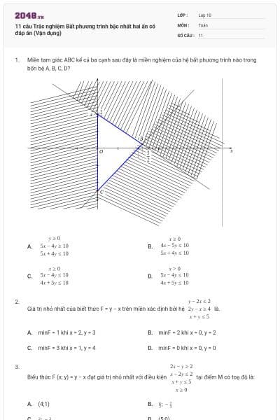 11 câu Trắc nghiệm Bất phương trình bậc nhất hai ẩn có đáp án (Vận dụng)
