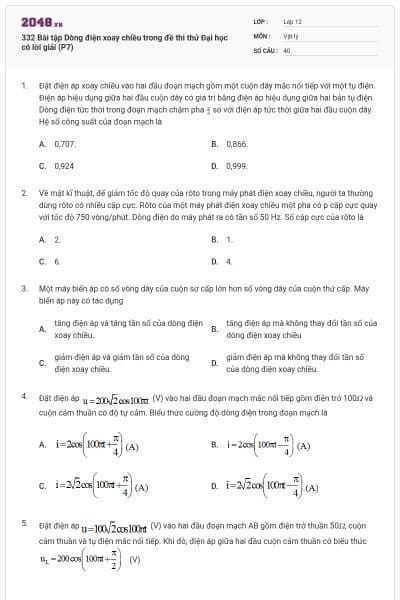 332 Bài tập Dòng điện xoay chiều trong đề thi thử Đại học có lời giải (P7)