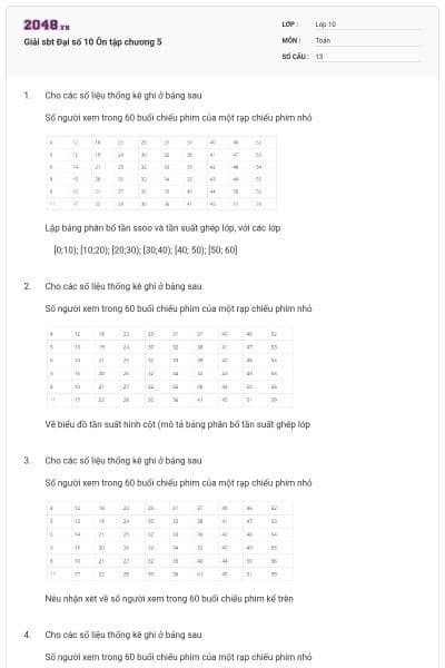 Giải sbt Đại số 10 Ôn tập chương 5