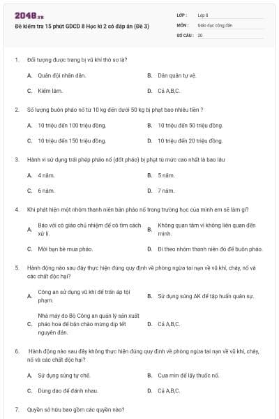 Đề kiểm tra 15 phút GDCD 8 Học kì 2 có đáp án (Đề 3)
