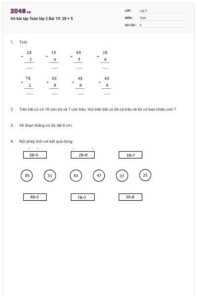 Vở bài tập Toán lớp 2 Bài 19: 28 + 5